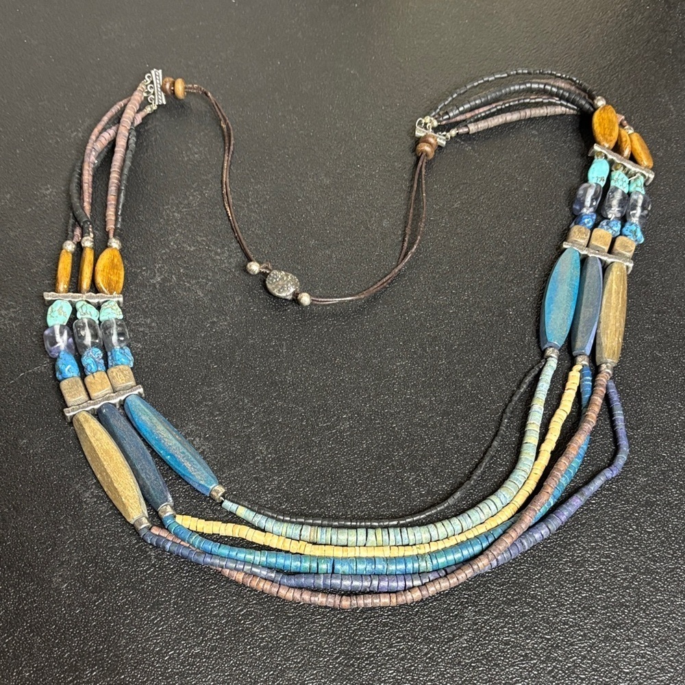 Turquoise Stone Wood Beaded Adjustable Boho Western Festival Rodeo Belt